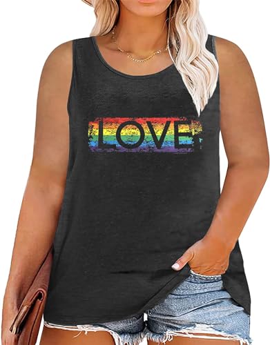 Damen Plus Size Gay Pride Shirt LGBT Regenbogen Grafik Tank Tops Love Wins Brief Druck Lesbische Unterstützung ärmellose T-Shirts (2-5X), Dunkelgrau-002, 5X-Groß von YALUCOR