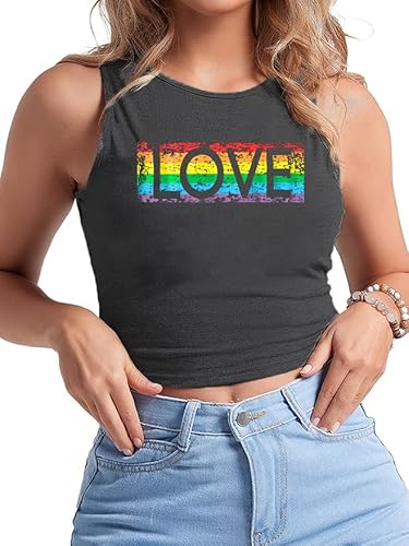Damen Pride Shirts LGBT Gay Pride ärmelloses T-Shirt Love Wins Rainbow Tank Tops Proud Ally Gleichheit Crop Tops, Dunkelgrau-T01, Mittel von YALUCOR