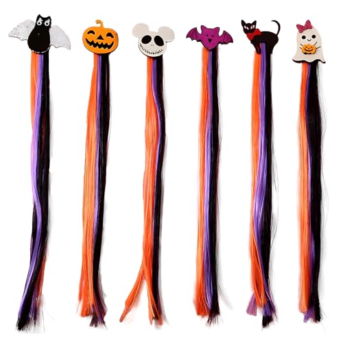YALiya 6 Stück Haarverlängerung Clips Glattes Haar, Halloween Mädchen Haarschmuck, Haarverlängerungen Kürbis Geis, mit Farbigen Clip, Bunte Haarteile Synthese Party Ankleiden, Gruselige Partys von YALiya