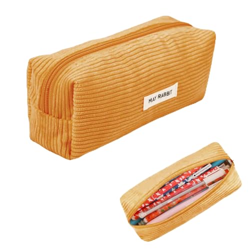 YALiya Mäppchen Cord-Stoff, Federmäppchen Tragbare, Aufbewahrungstasche Federmäppchen mit Großem, Fassungsvermögen Pencil Case mit praktischem Reißverschluss,für Schule,Zuhause und Büro(Gelb) von YALiya