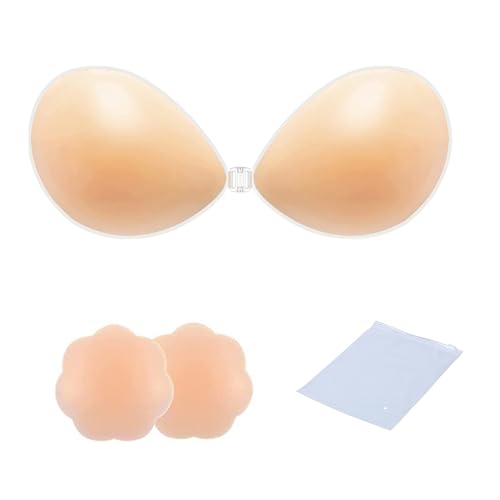 YALiya Unsichtbarer BH, 1 Paar Silikon Nippelpads und 1 Paar Blumenförmige Brustwarzenpolster, Push Up BH Trägerlos, für Abendkleid, Badeanzug, Brautkleid(D) von YALiya