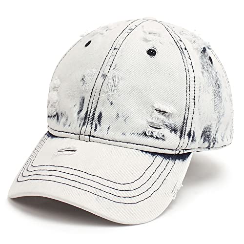 Distressed Baseball Cap Vintage Washed Denim Dad Hat Adjustable Polo Trucker Unisex Style Headwear, weiß, One size von YAMEE