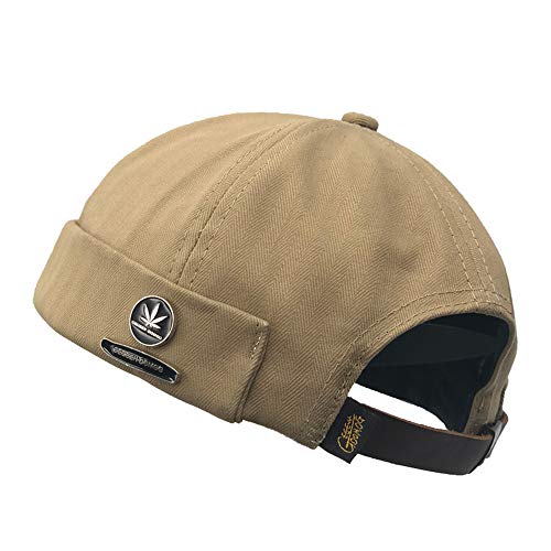 Herren-Mütze, Docker-Kappe, Mütze, Skullcap, Beanie, Arbeitermütze, Matrosenmütze, krempellose Kappe, gerollte Manschette, Retro, modisch, randlos, verstellbar, Khaki-Ahornblatt, Einheitsgröße von YAMEE