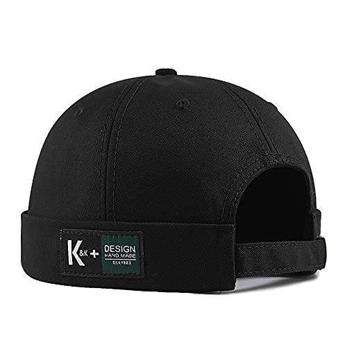 YAMEE Herren Mütze Docker Cap Skullcap Beanie Worker Sailor Cap Krempenlose Kappe Rollbund Retro Mode Krempenlose Mütze mit Verstellbar, 7731-Schwarz, One size von YAMEE