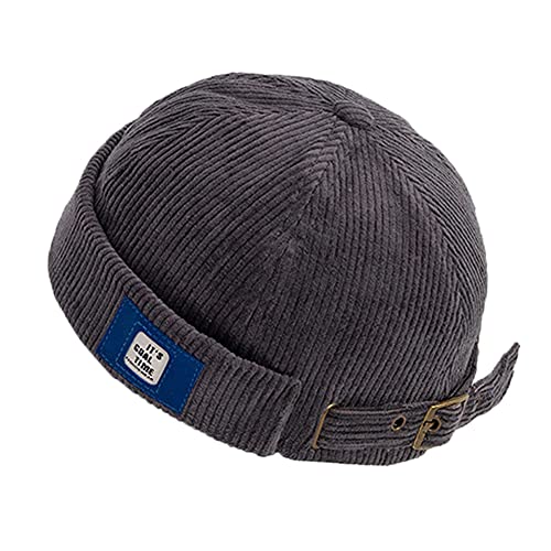 Herren Mützen Docker Cap Mützen Skullcap Beanie Worker Sailor Cap Krempenlose Kappe Rollbund Retro Mode Krempenlose Mütze mit Verstellbar, DZM92-Grau, One size von YAMEE