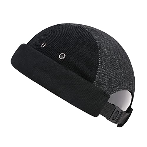 Herren Mützen Docker Cap Mützen Skullcap Beanie Worker Sailor Cap Krempenlose Kappe Rollbund Retro Mode Krempenlose Mütze mit Verstellbar, XA286-Black, One size von YAMEE