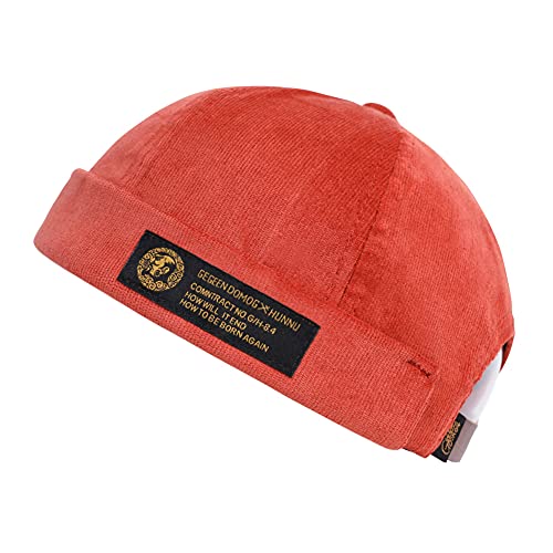Herren Mützen Docker Cap Mützen Skullcap Beanie Worker Sailor Cap Krempenlose Kappe Rollbund Retro Mode Krempenlose Mütze mit Verstellbar, rot, One size von YAMEE