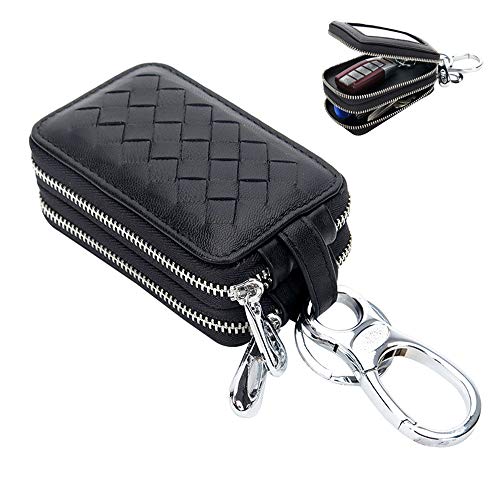 Schlüsseletui Schlüsselbund Tasche, Multifunktionale Schlüsselmäppchen Leder Praktisch Autoschlüssel Key Schlüsseltasche Hülle Tasche mit Reißverschluss für Damen Herren (Schwarz) von YAMEE