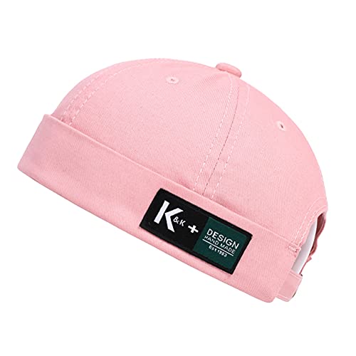 Unisex Docker Brimless Hats Beanie Skullcap Worker Seemannsmütze Retro Rolled Cuff Skull Caps mit Verstellbar, 7731-Pink, One size von YAMEE