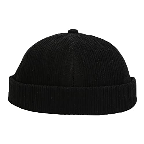 Unisex Docker Cap Hüte Skullcap Beanie Worker Sailor Cap Brimless Cap Retro Rolled Cuff Skull Caps mit Verstellbar, Schwarz , One size von YAMEE