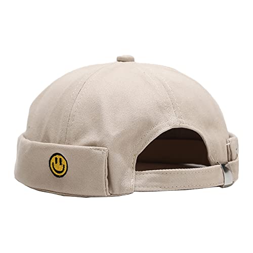 Unisex Docker Cap Mützen Skullcap Beanie Worker Sailor Cap Krempenlose Kappe Retro Gerollte Manschette Skull Caps mit Verstellbar, Smiley-Beige, One size von YAMEE