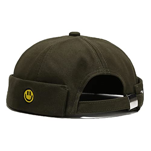 Unisex Docker Cap Mützen Skullcap Beanie Worker Sailor Cap Krempenlose Kappe Retro Gerollte Manschette Skull Caps mit Verstellbar, Smiley-Dunkelgrün, One size von YAMEE