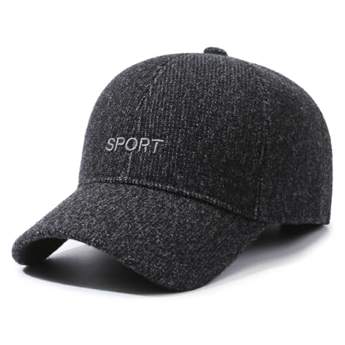 YAMEE Baseballmütze Herren Wintermütze,Herren Winter Baseball-Cap mit Ausklappbarem Ohrenschutz,Wintercap Herbst/Winter Basecap Warme Schildkappe von YAMEE