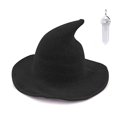 YAMEE Damen Hexenhut Zauberer Kinitted-Wolle Hüte Erwachsenenkostüm Party Zubehör Halloween Maskerade Cosplay Cap, Schwarz von YAMEE