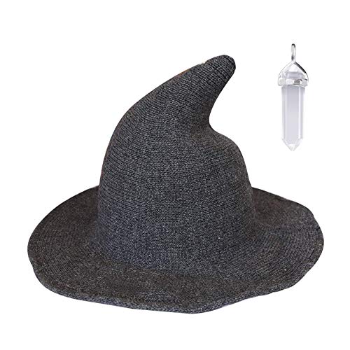 YAMEE Damen Hexenhut Zauberer Kinitted-Wolle Hüte Erwachsenenkostüm Party Zubehör Halloween Maskerade Cosplay Cap, grau von YAMEE