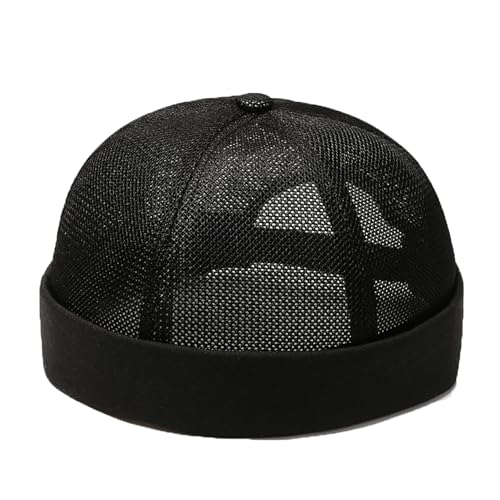 YAMEE Unisex Sommer Mesh Beanie, Matrosenmütze, Brimless Hat, Seemannsmütze, Hafenmütze (Kappenumfang: 56-60cm, Schwarz) von YAMEE