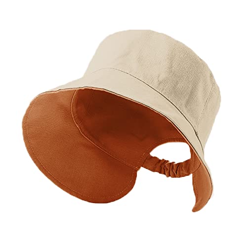 YAMEE Fischerhut Damen Pferdeschwanz Sonnenhut Reversibel,Bucket Hat Damen Anglerhut Baumwolle,Strandhut Freizeithut Outdoor-Hut Sommerhut Damen Faltbarer von YAMEE