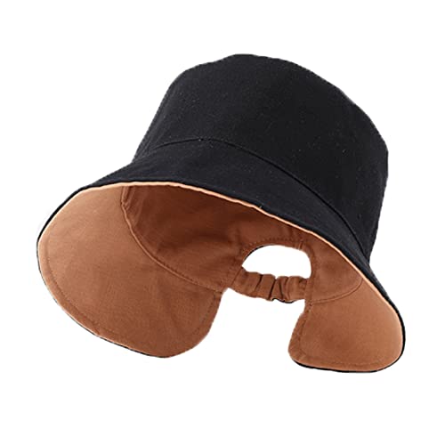 YAMEE Fischerhut Damen Pferdeschwanz Sonnenhut Reversibel,Bucket Hat Damen Anglerhut Baumwolle,Strandhut Freizeithut Outdoor-Hut Sommerhut Damen Faltbarer von YAMEE