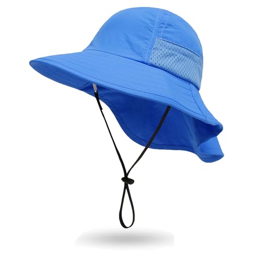 YAMEE Fischerhut Kinder Sommer,Sonnenhut Mädchen Mesh Leicht Atmungsaktiv,Strandhut Jungen Breiter Krempe Lange Nackenklappe Sonnenschutz,Geeignet für Kinder von 6 Monaten bis 12 Jahren von YAMEE