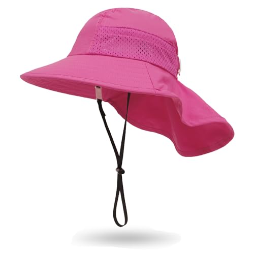 YAMEE Fischerhut Kinder Sommer,Sonnenhut Mädchen Mesh Leicht Atmungsaktiv,Strandhut Jungen Breiter Krempe Lange Nackenklappe Sonnenschutz,Geeignet für Kinder von 6 Monaten bis 12 Jahren von YAMEE