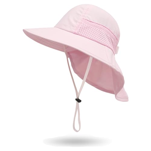 YAMEE Fischerhut Kinder Sommer,Sonnenhut Mädchen Mesh Leicht Atmungsaktiv,Strandhut Jungen Breiter Krempe Lange Nackenklappe Sonnenschutz,Geeignet für Kinder von 6 Monaten bis 12 Jahren von YAMEE