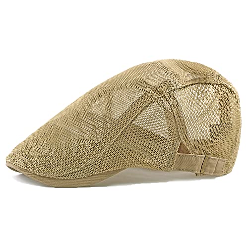 YAMEE Herren Mesh Flat Caps Leichte Sommer Barett Hut Atmungsaktiv Newsboy Efeu Cap Cabbie Verstellbar, CQ0849*Khaki, One size von YAMEE