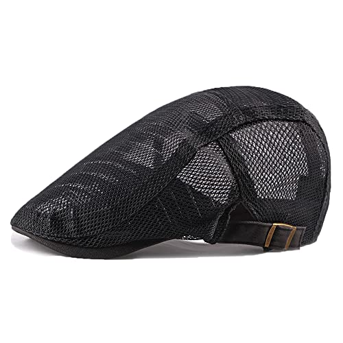 YAMEE Herren Mesh Flat Caps Leichte Sommer Barett Hut Atmungsaktiv Newsboy Efeu Cap Cabbie Verstellbar, CQ0849*Schwarz, One size von YAMEE