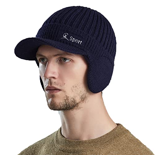 YAMEE Herren Wintermütze Strickcap Wintercap Damen Strickmütze Beanie mit Schirm Kappe,Schirmmütze mit Ohrenklappen Herren Ohrenschutz von YAMEE