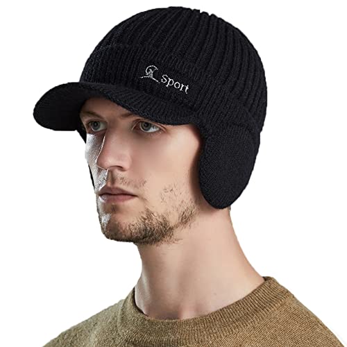 YAMEE Herren Wintermütze Strickcap Wintercap Damen Strickmütze Beanie mit Schirm Kappe,Schirmmütze mit Ohrenklappen Herren Ohrenschutz von YAMEE