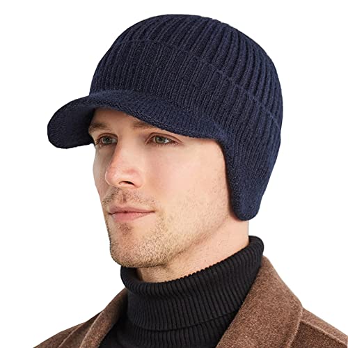 YAMEE Herren Wintermütze Strickcap Wintercap Damen Strickmütze Beanie mit Schirm Kappe,Schirmmütze mit Ohrenklappen Herren Ohrenschutz von YAMEE