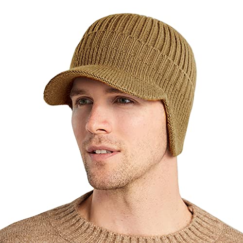 YAMEE Herren Wintermütze Strickcap Wintercap Damen Strickmütze Beanie mit Schirm Kappe,Schirmmütze mit Ohrenklappen Herren Ohrenschutz von YAMEE