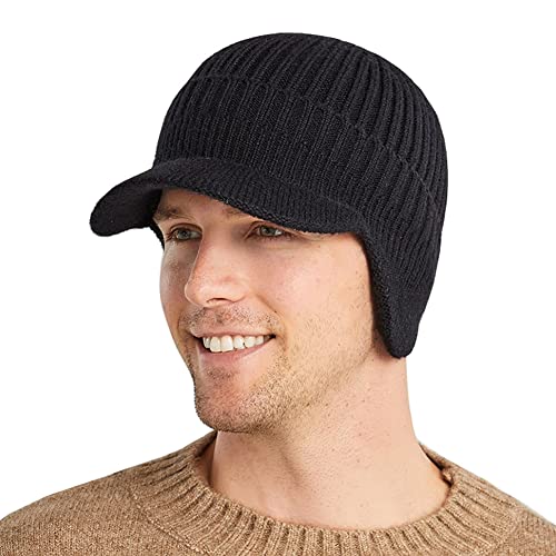 YAMEE Herren Wintermütze Strickcap Wintercap Damen Strickmütze Beanie mit Schirm Kappe,Schirmmütze mit Ohrenklappen Herren Ohrenschutz von YAMEE