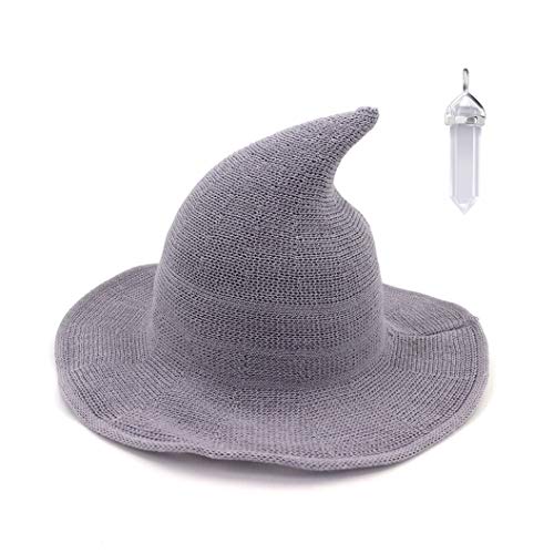 YAMEE Hexenhut für Damen Halloween Harry Potter Hexe Hut Faltbare Kopfbedeckung Karneval Fasching Masquerade Cosplay Cap mit Weiße Kristallkette von YAMEE