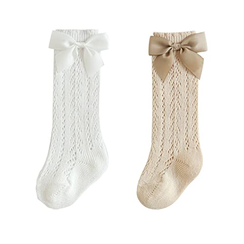 YAMEE Kniestrümpfe Sommer Mädchen Bogen 2 Paar,Kindersocken Knielang,Lange Socken Sommersocken mit Süße Schleifen für Baby Kinder 0-5 Jahren von YAMEE