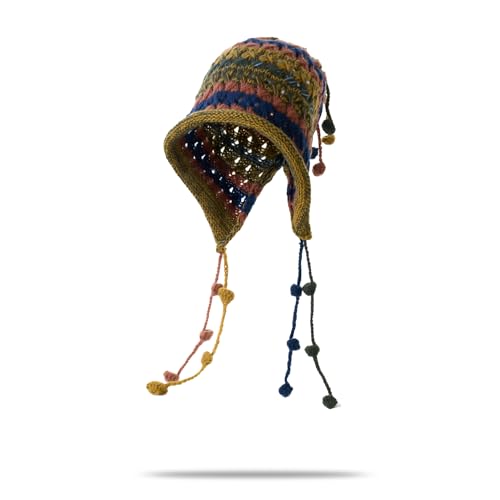 YAMEE Strickmütze für Damen mit Ohrenklappe, Warme Wintermütze Gestrickte mit Quaste, Modisch Niedlich Retro Beanie Winddicht, Freien Sport Kappe Ski Mütze von YAMEE