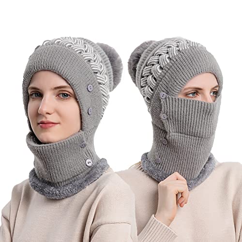 YAMEE Sturmhaube Damen Balaclava Fleece,Wintermütze mit Winterschal Damen,Strickmütze Schal Set Winter Warm Skimütze Gesichtsmaske für Outdoor Sport von YAMEE