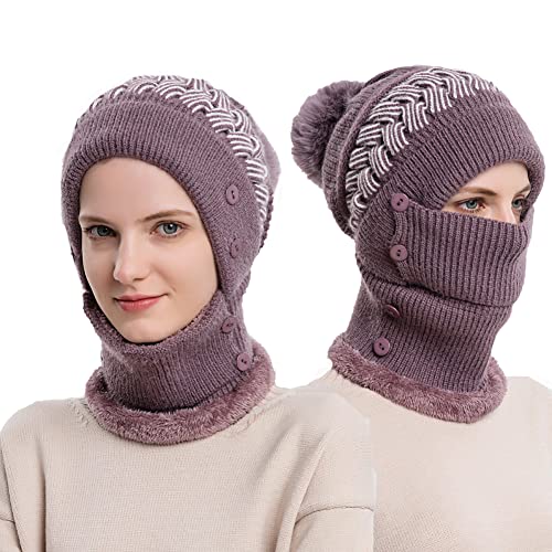 YAMEE Sturmhaube Damen Balaclava Fleece,Wintermütze mit Winterschal Damen,Strickmütze Schal Set Winter Warm Skimütze Gesichtsmaske für Outdoor Sport von YAMEE