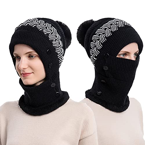 YAMEE Sturmhaube Damen Balaclava Fleece,Wintermütze mit Winterschal Damen,Strickmütze Schal Set Winter Warm Skimütze Gesichtsmaske für Outdoor Sport von YAMEE