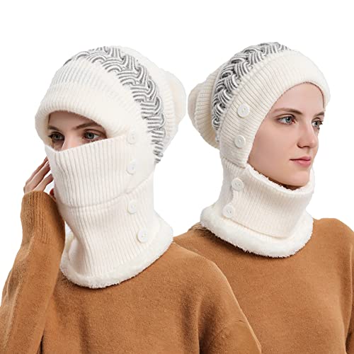 YAMEE Sturmhaube Damen Balaclava Fleece,Wintermütze mit Winterschal Damen,Strickmütze Schal Set Winter Warm Skimütze Gesichtsmaske für Outdoor Sport von YAMEE