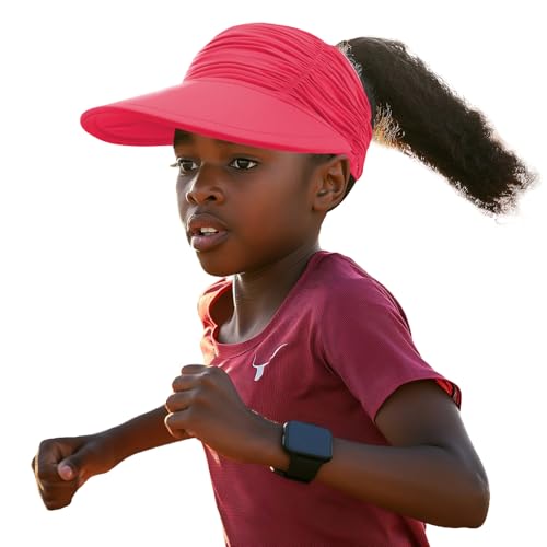 YAMEE Visoren für Mädchen Sommer Schnelltrocknend,Strandhut Kinder Leichter Verstellbarer,Kinder Visor Cap mit Leeres Top-Design,Sonnenhut für Mädchen mit Breiter Krempe,Sonnenvisier Sport Cap von YAMEE