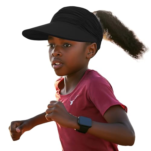 YAMEE Visoren für Mädchen Sommer Schnelltrocknend,Strandhut Kinder Leichter Verstellbarer,Kinder Visor Cap mit Leeres Top-Design,Sonnenhut für Mädchen mit Breiter Krempe,Sonnenvisier Sport Cap von YAMEE