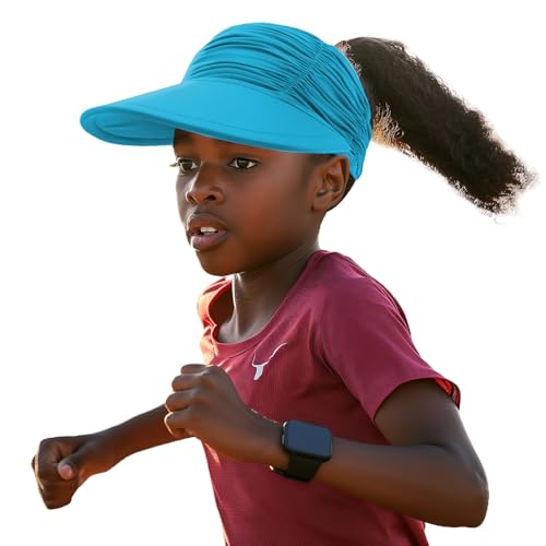 YAMEE Visoren für Mädchen Sommer Schnelltrocknend,Strandhut Kinder Leichter Verstellbarer,Kinder Visor Cap mit Leeres Top-Design,Sonnenhut für Mädchen mit Breiter Krempe,Sonnenvisier Sport Cap von YAMEE