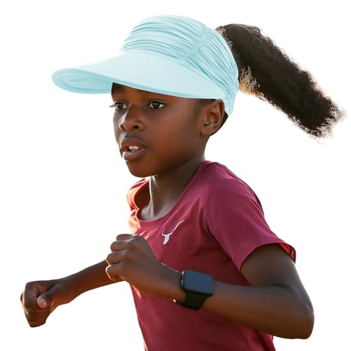 YAMEE Visoren für Mädchen Sommer Schnelltrocknend,Strandhut Kinder Leichter Verstellbarer,Kinder Visor Cap mit Leeres Top-Design,Sonnenhut für Mädchen mit Breiter Krempe,Sonnenvisier Sport Cap von YAMEE