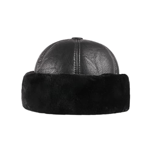 YAMEE Winter Docker Cap Herren Schneeschutz Kälteschutz,Beanie Mütze Herren aus PU+Samt Wärme Dick,Matrosenmütze Gerollte Manschette Retro,Unisex Hafenmütze（Kappenumfang：55-59cm） von YAMEE