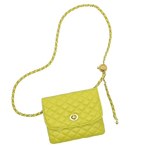 Handtasche Damen Klein Umhängetasche Schultertasche Leder Crossbody mit Verstellbarem Gürtel Kette Gesteppt Mädchen Reisen Gelblich Grün von YAMEIZE