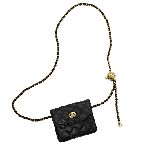 Handtasche Damen Klein Umhängetasche Schultertasche Leder Crossbody mit Verstellbarem Gürtel Kette Gesteppt Mädchen Reisen Mini Schwarz von YAMEIZE