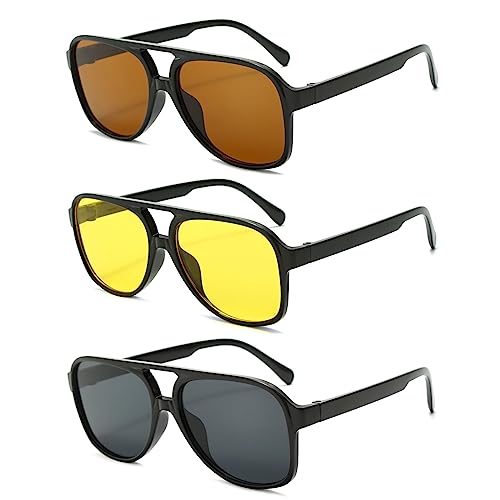 YAMEIZE 6 Pack Double Bridge Rectangle - Sonnenbrillen für Damen Herren Vintage Platz Retro Nachtsicht Pilotenbrille UV400 Fahren von YAMEIZE