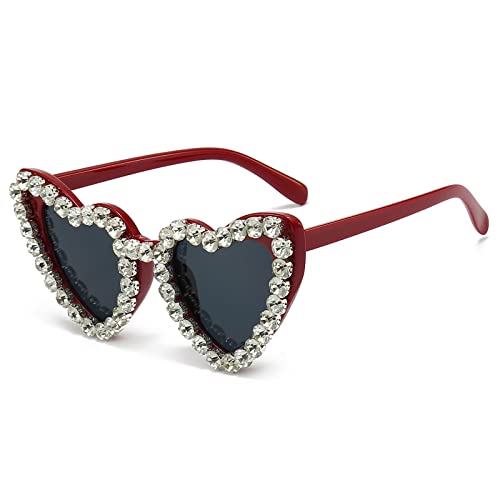 YAMEIZE 70s Trendy Strass Herz Sonnenbrille - für Frauen Männer Liebe Rhinestone Herz Shaped Diamant UV400 Party Fahren von YAMEIZE