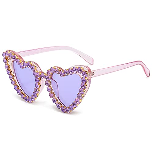 YAMEIZE 70s Trendy Strass Herz Sonnenbrille - für Frauen Männer Liebe Rhinestone Herz Shaped Diamant UV400 Party Fahren von YAMEIZE