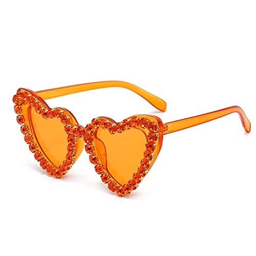 YAMEIZE 70s Trendy Strass Herz Sonnenbrille - für Frauen Männer Liebe Rhinestone Herz Shaped Diamant UV400 Party Fahren von YAMEIZE